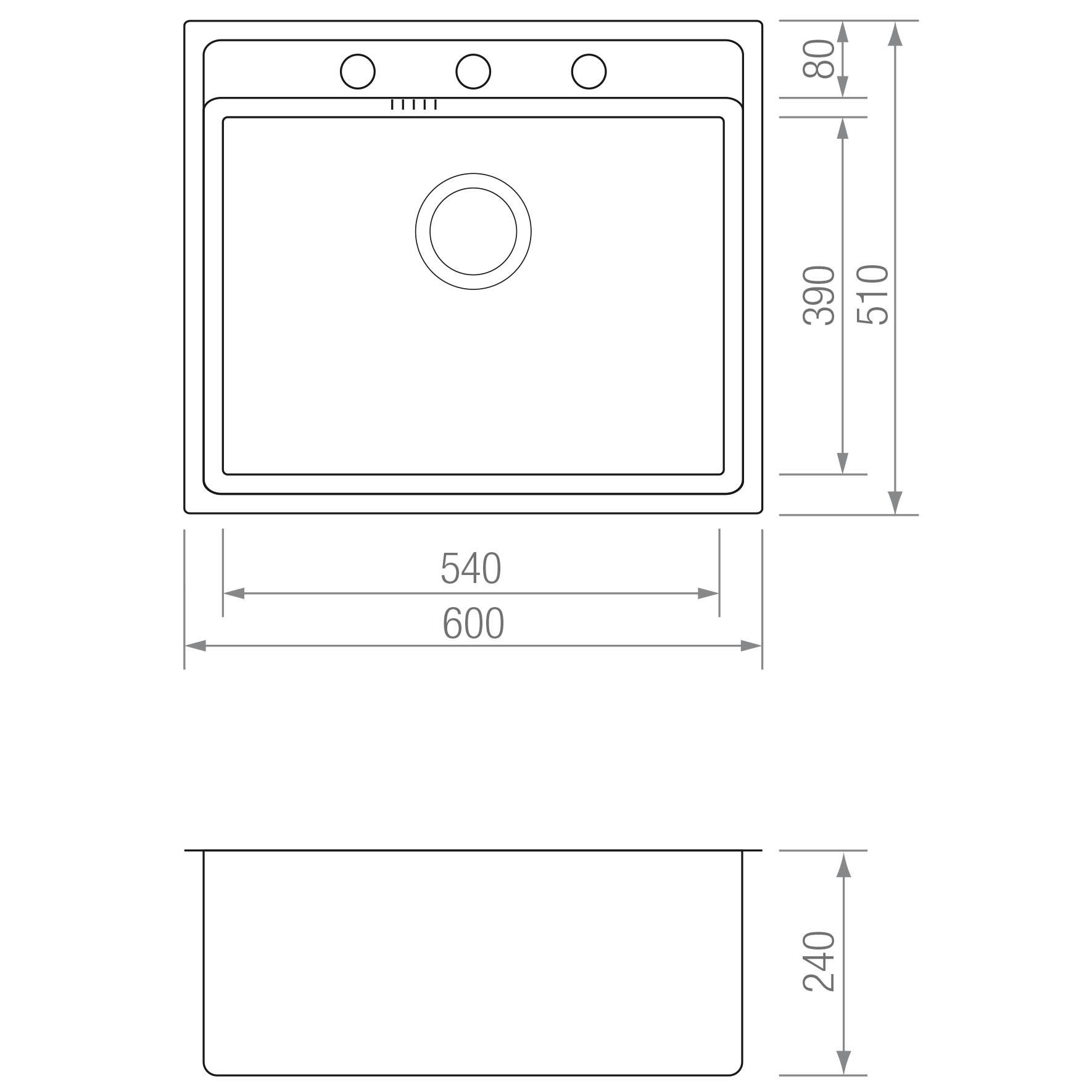 FREGADERO GRT S 60 GRIS blueprint