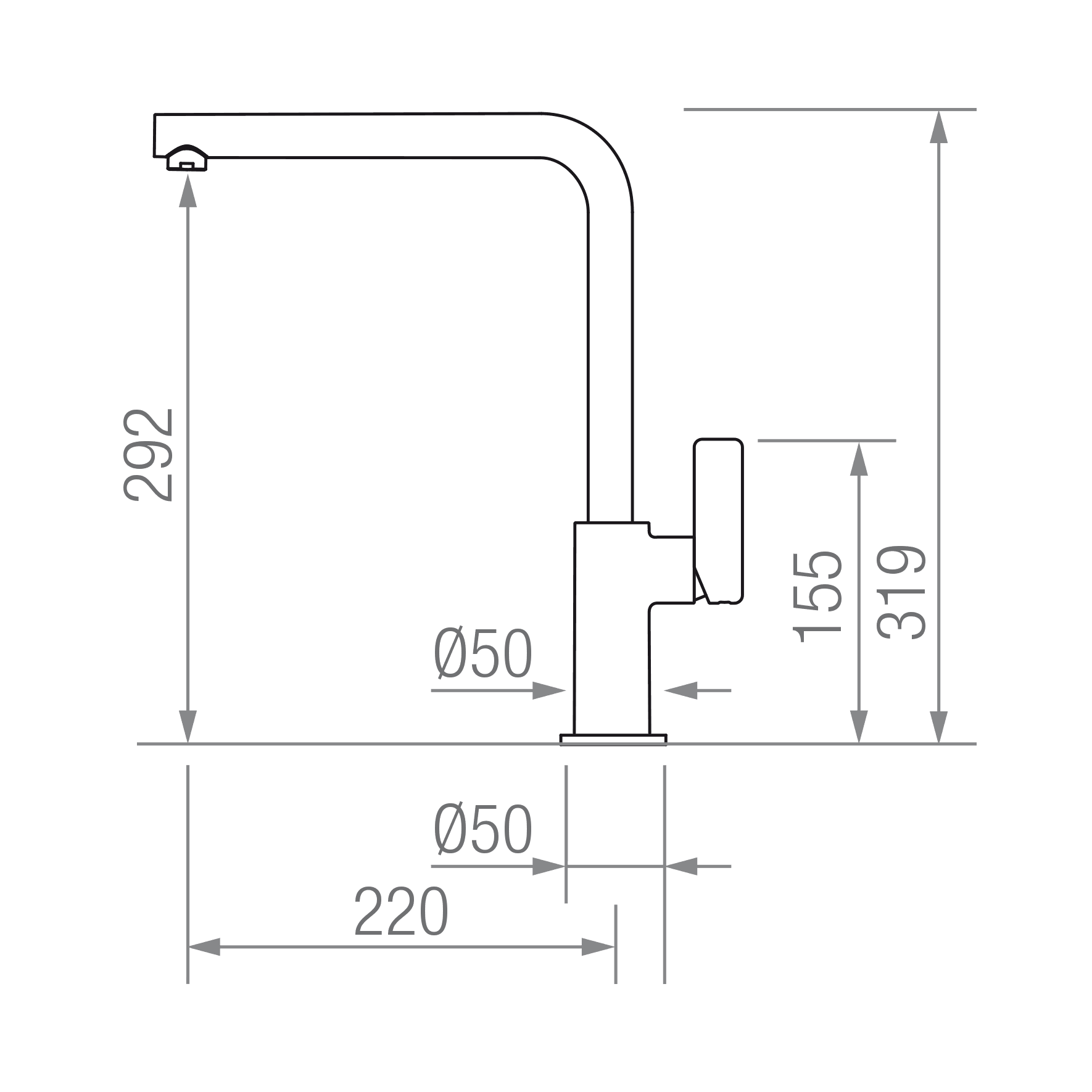 GRIFO LINE INOX 316 R blueprint