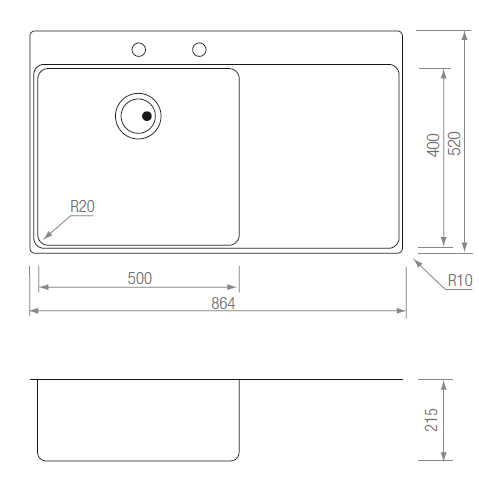 FREGADERO ZEN FG 86 A CE I (escurridor izquierda) blueprint