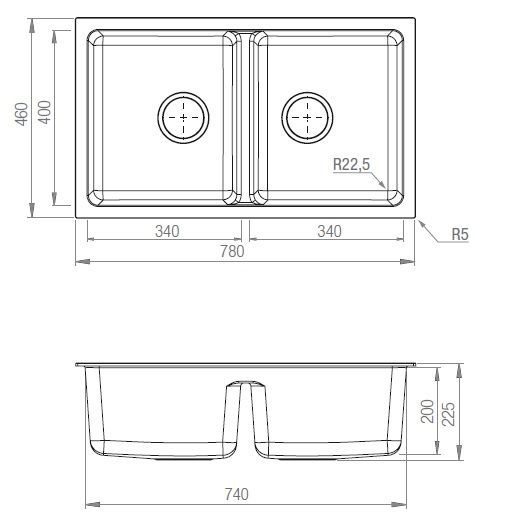 FREGADERO GRT TI 80 2C BLANCO blueprint